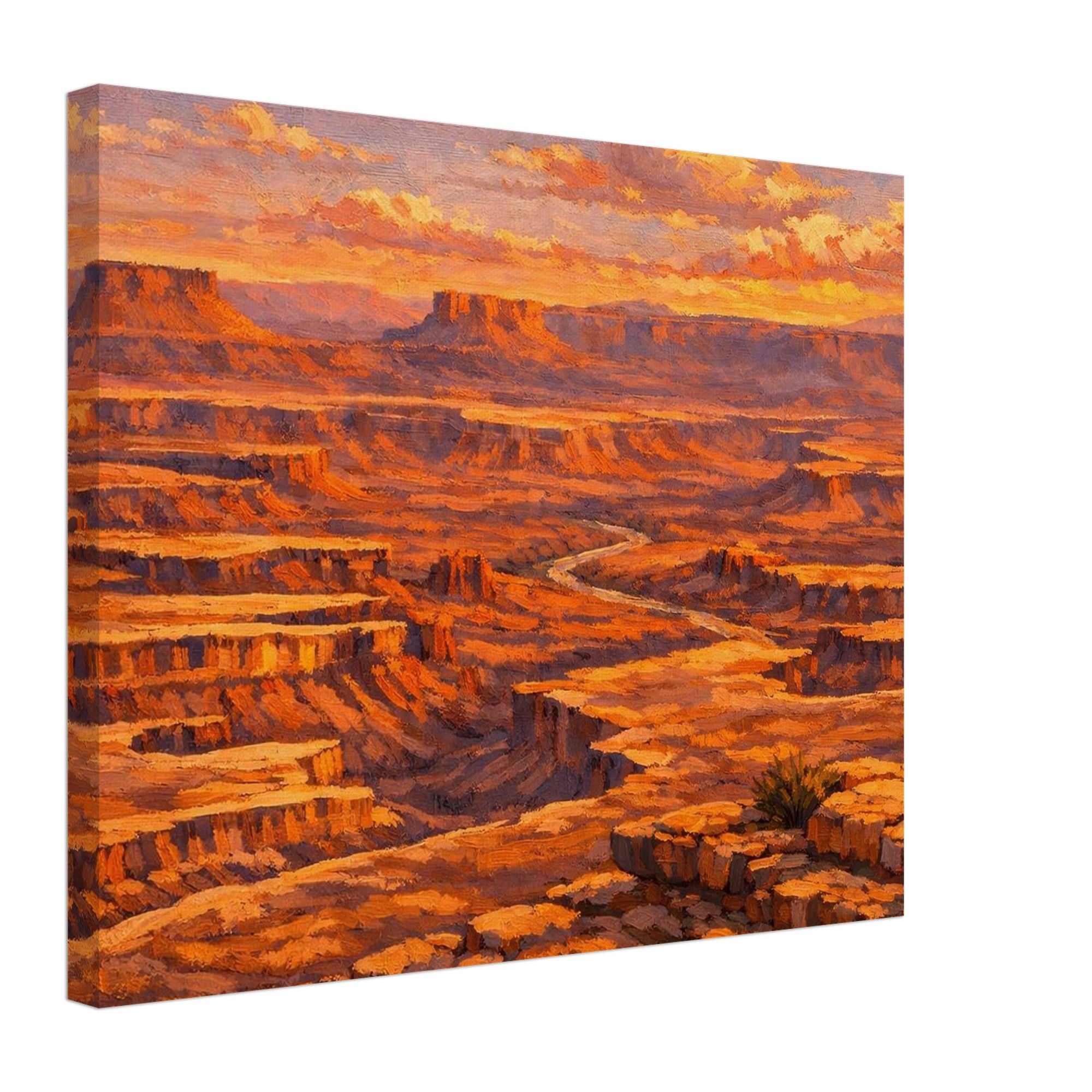 Canyonlands National Park sunset canvas print displayed on a clean white background, showing the full artwork, gallery‑wrapped edges, and professional product presentation.