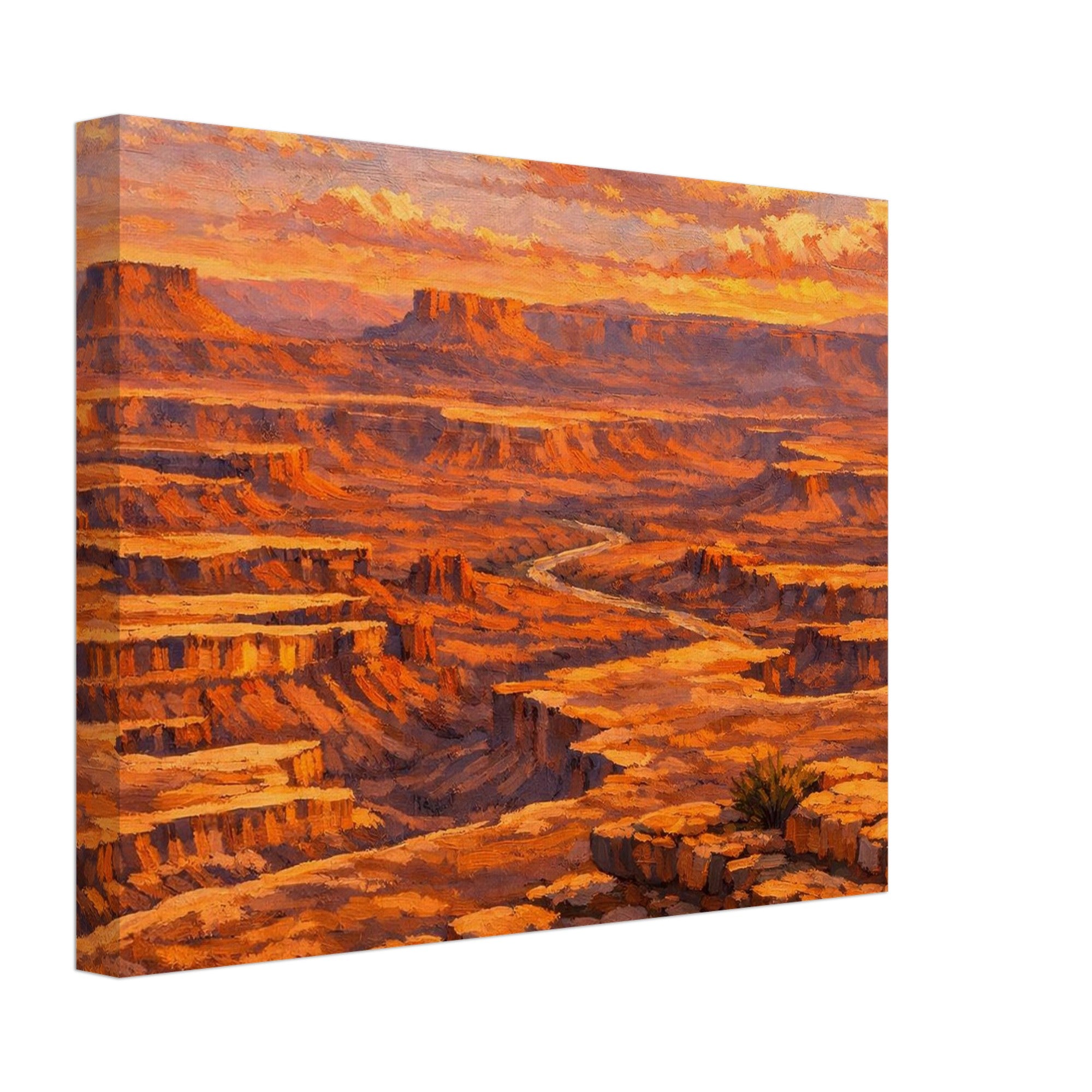 Canyonlands National Park sunset canvas print displayed on a clean white background, showing the full artwork, gallery‑wrapped edges, and professional product presentation.