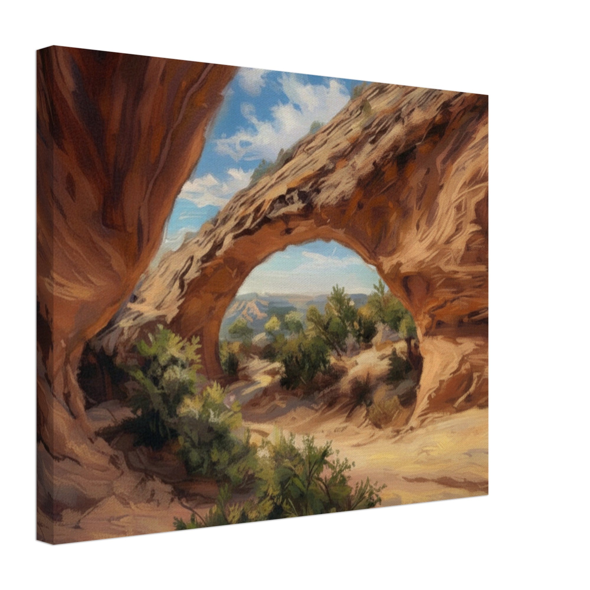 Canvas print of a desert landscape with a natural arch