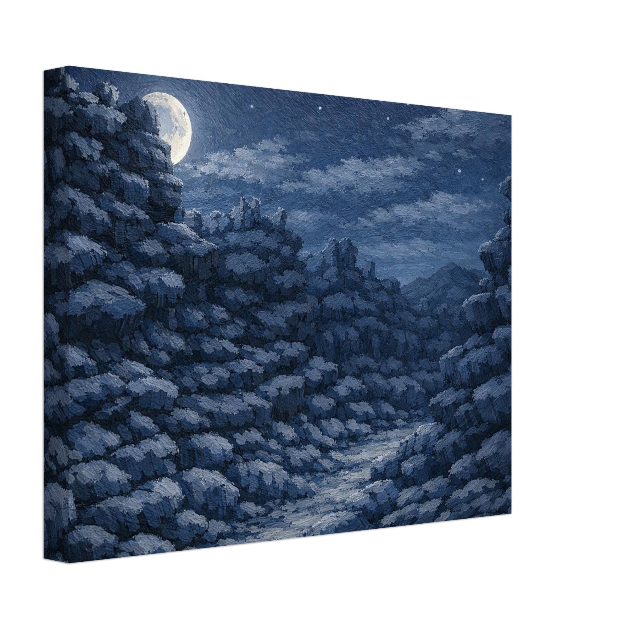 Canvas print of rocky landscape under a moonlit sky.