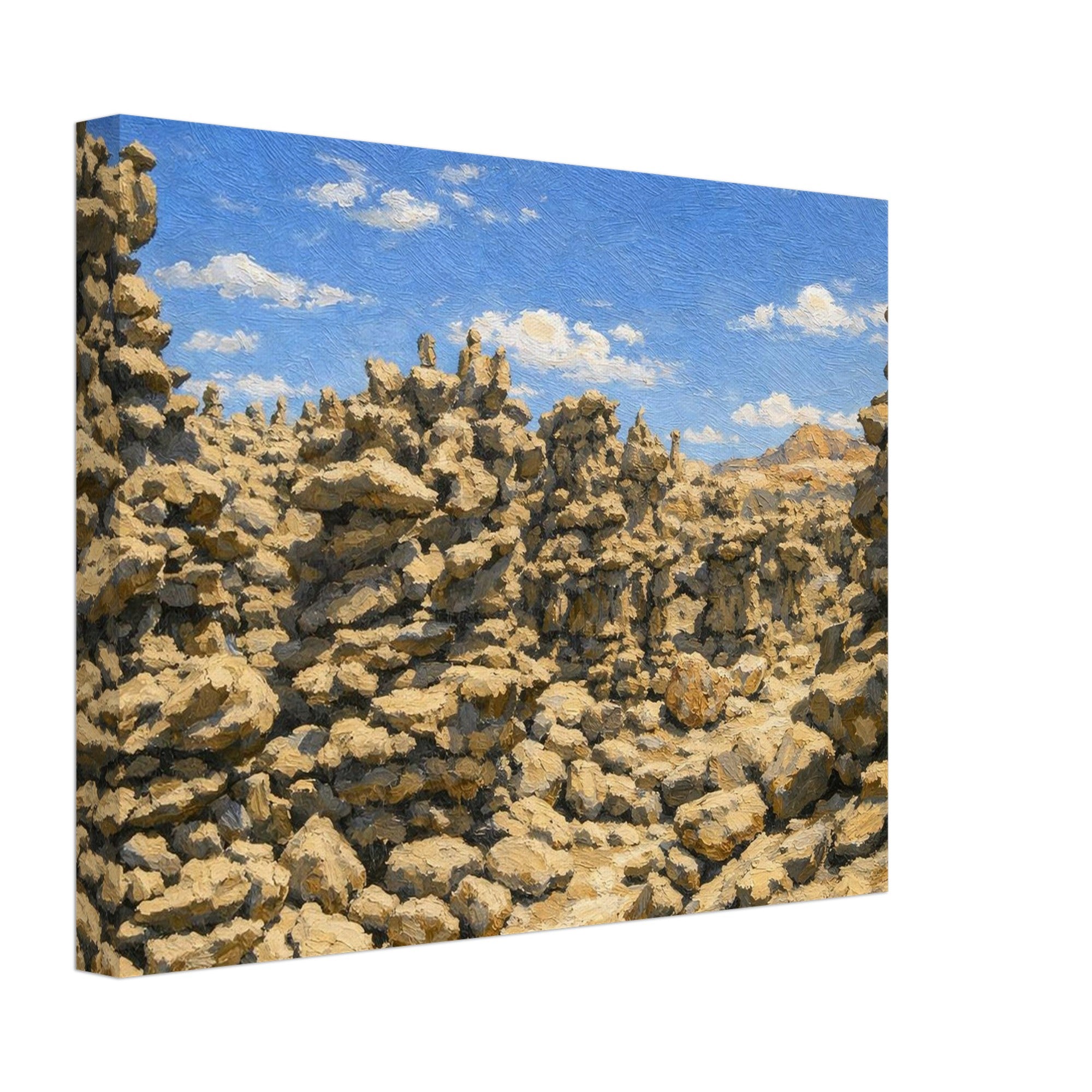 Canvas print of rock formations against a blue sky with clouds