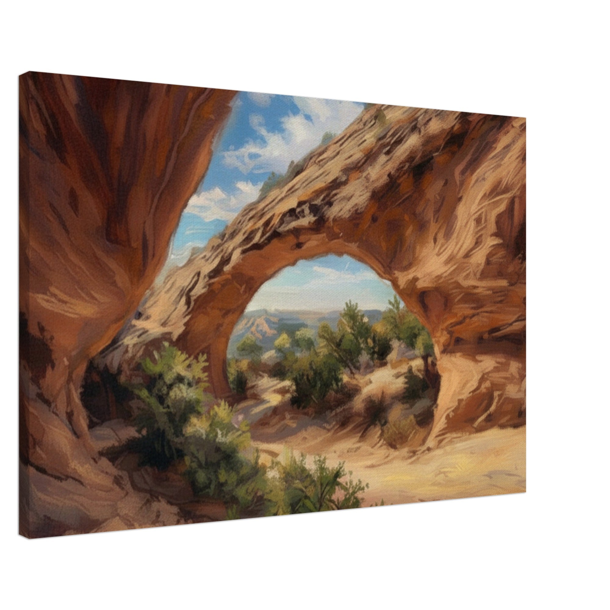 Canvas print of a desert landscape with a natural arch
