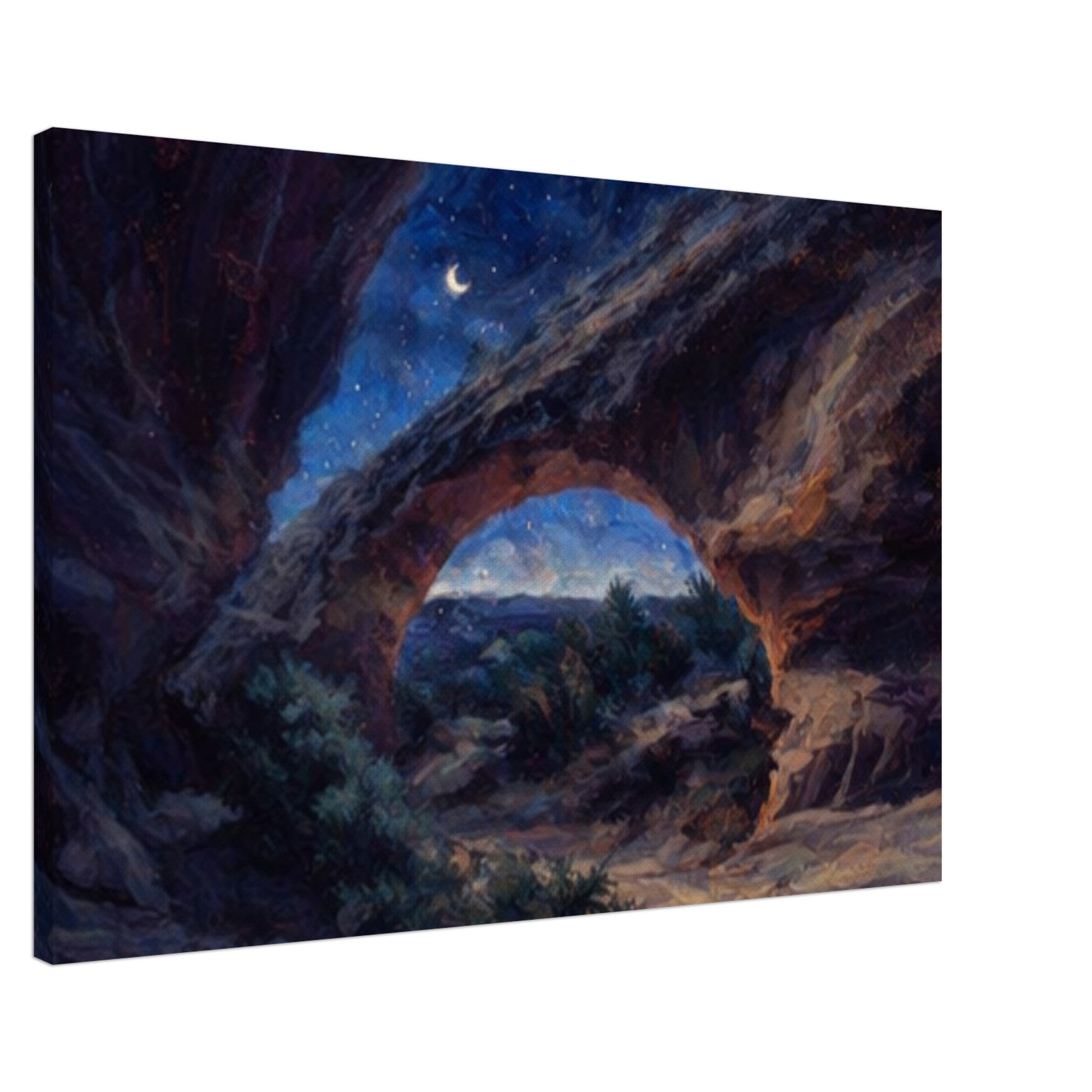 Canvas print of a natural arch with a starry night sky