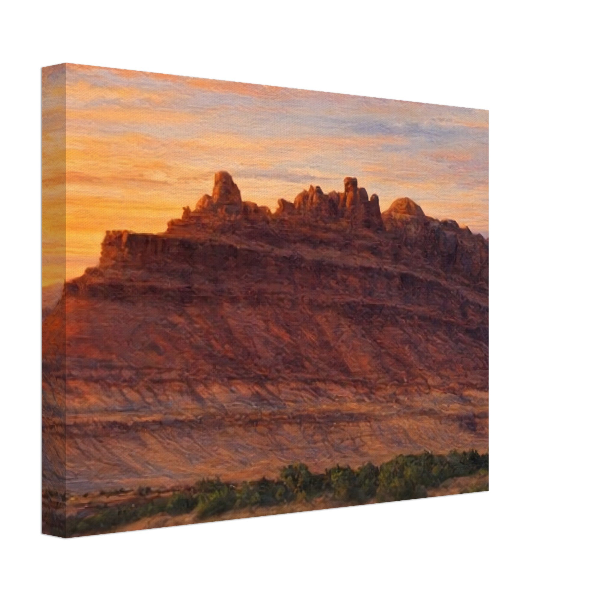 Canvas print of the rock ship formation at black dragon canyon depicting warm sunset sky.