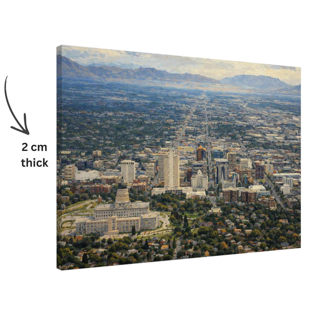 Salt Lake City canvas print with a thickness indicator showing 2 cm