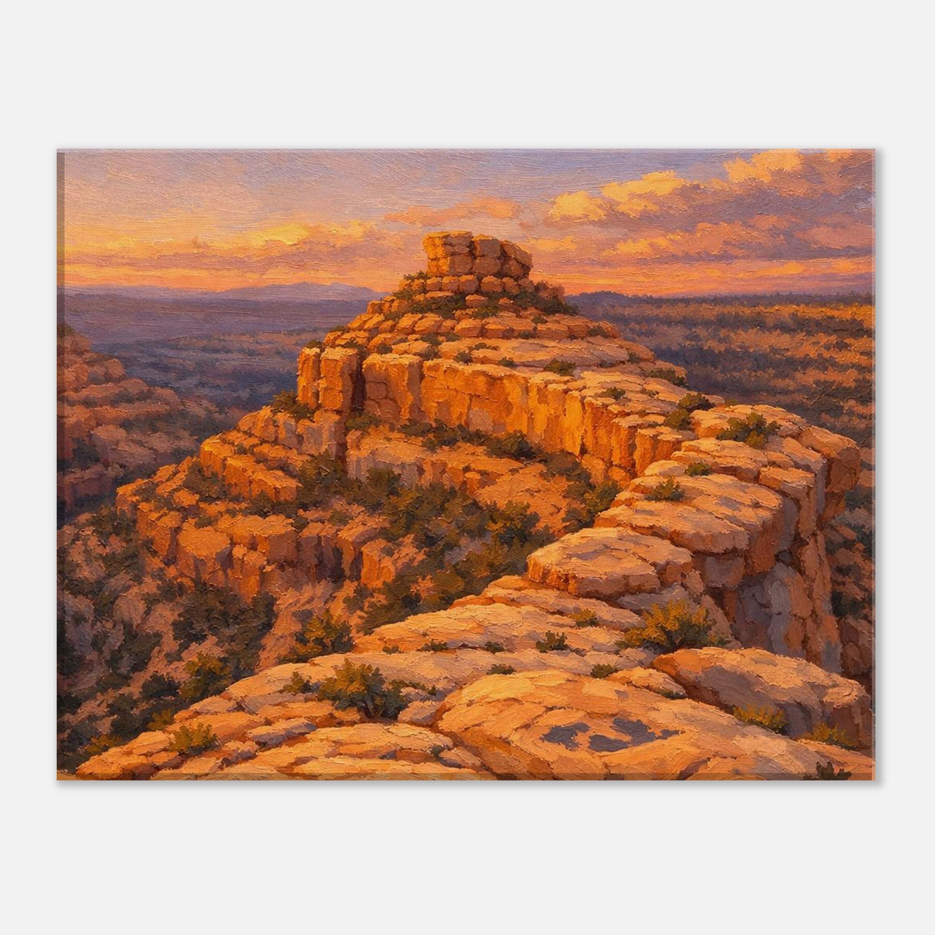 Bears Ears Cliffs from Cedar Mesa during sunset canvas art displayed on a clean white background, showing the full artwork with crisp gallery‑wrapped edges and professional product presentation.