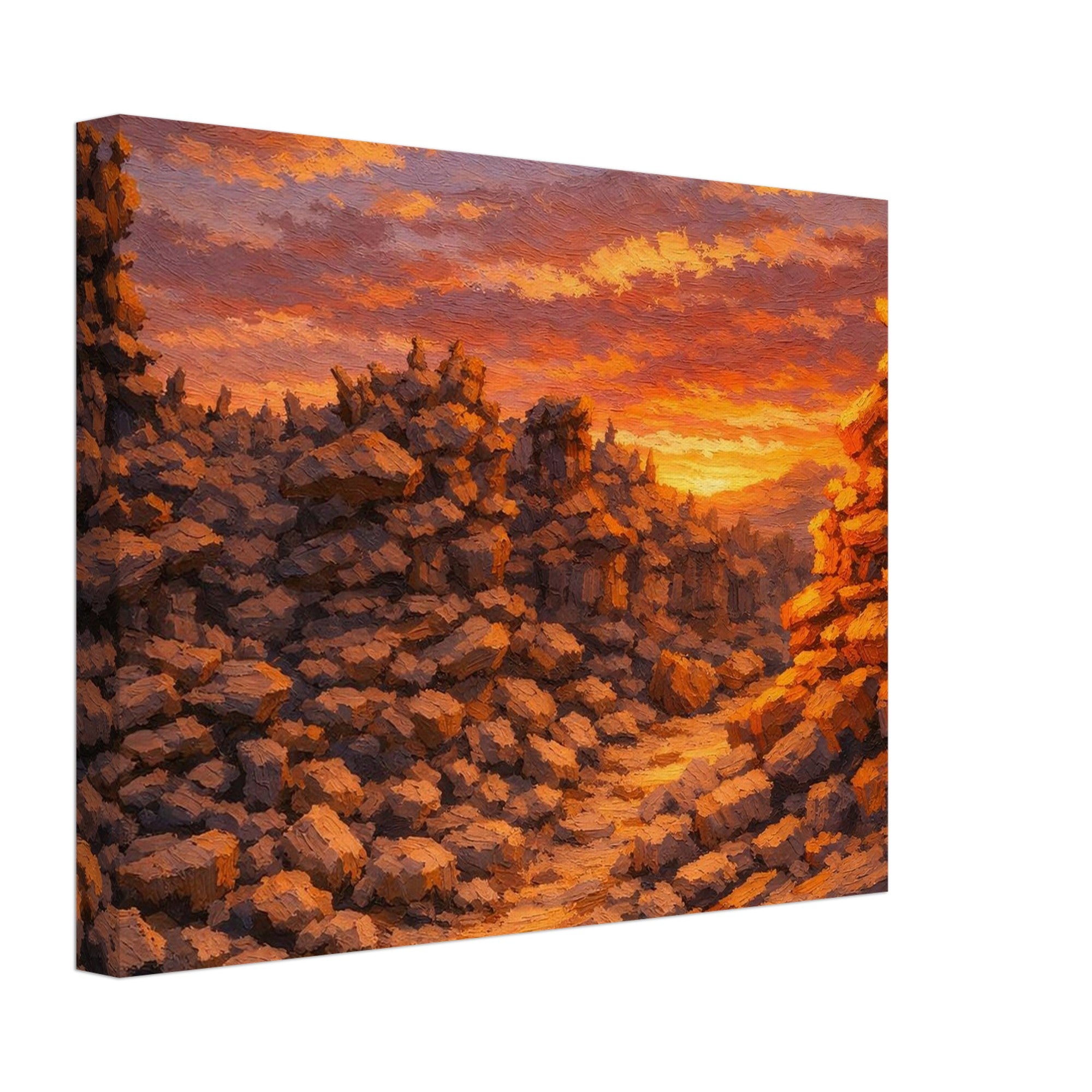 Canvas print of a desert landscape with a sunset sky.